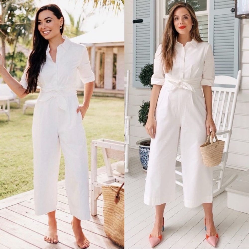 Gal Meets Glam Anthropologie Sawyer Button Tie Jumpsuit White